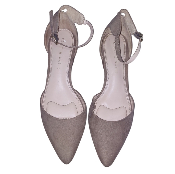 Kelly & Katie Women's Tan Ankle Strap Pointed Toe Faux Suede Block Heels - Picture 1 of 6